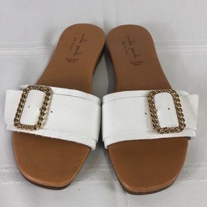 Mila Paola leather made in Italy white with gold buckle sandal slides, 8